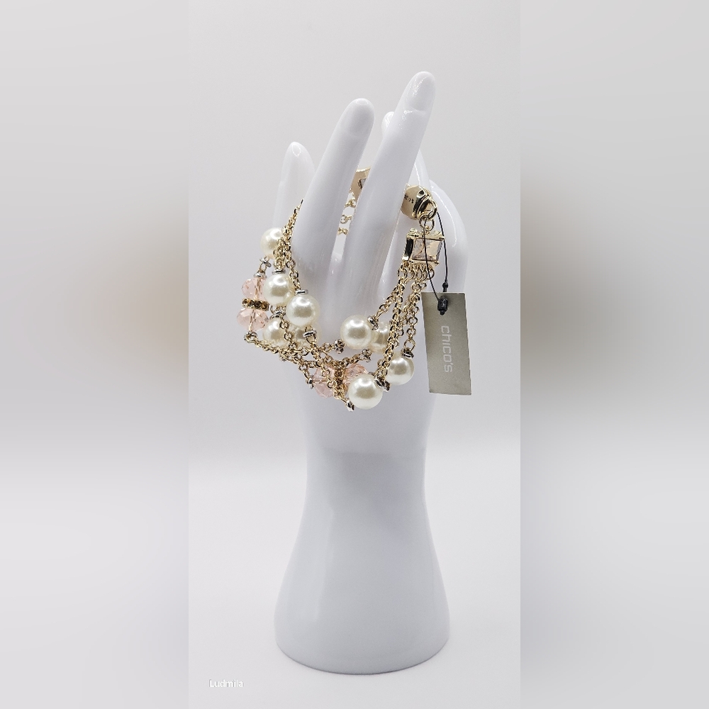 CHICO'S Emma Mag Faux Pearl and Light Pink Glass Bracelet W/ Magnetic Closure‎ - Picture 8 of 13